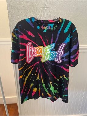 Lisa Frank Black Rainbow Tie-Dye “Lisa Freak” Logo Tee